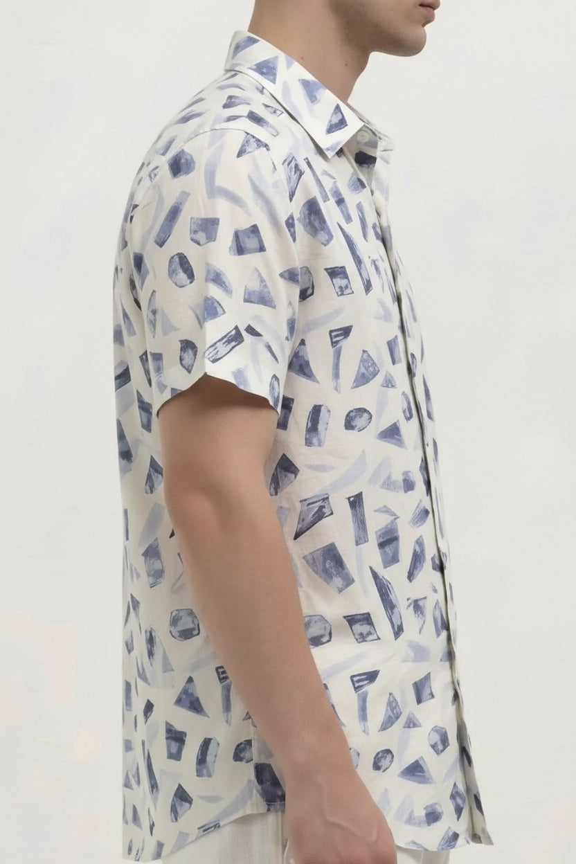 Men Denim Printed Casual Shirt