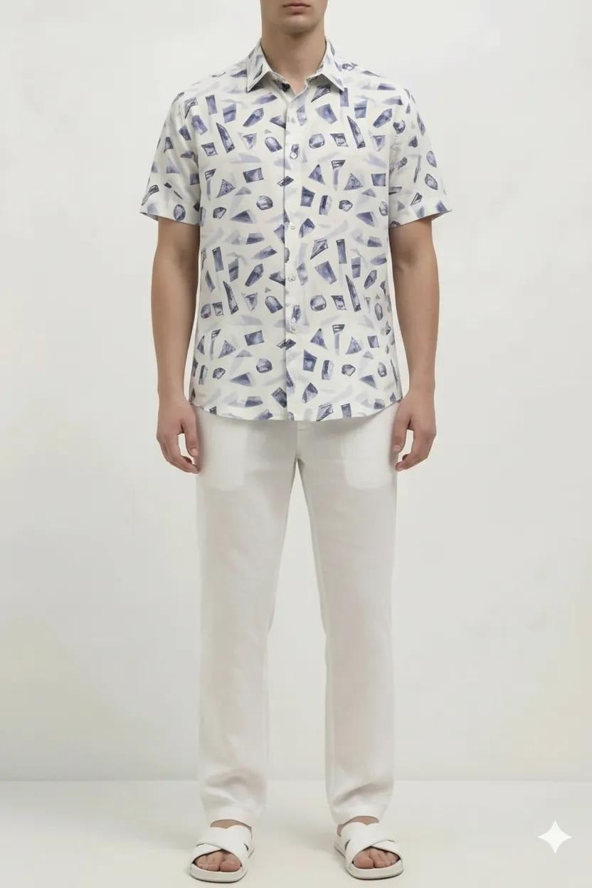 Men Denim Printed Casual Shirt