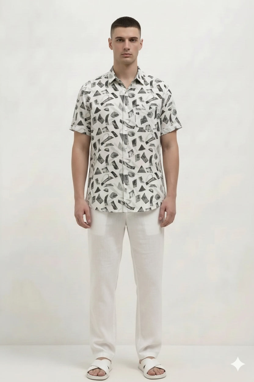 Men Olive Printed Casual Shirt