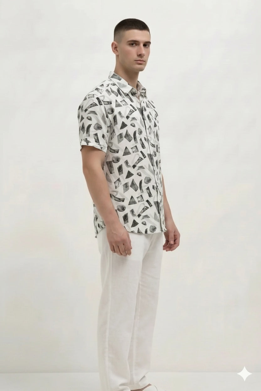 Men Olive Printed Casual Shirt