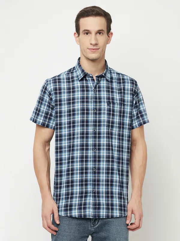 Mettle Men Blue Tartan Checks Checked Casual Shirt