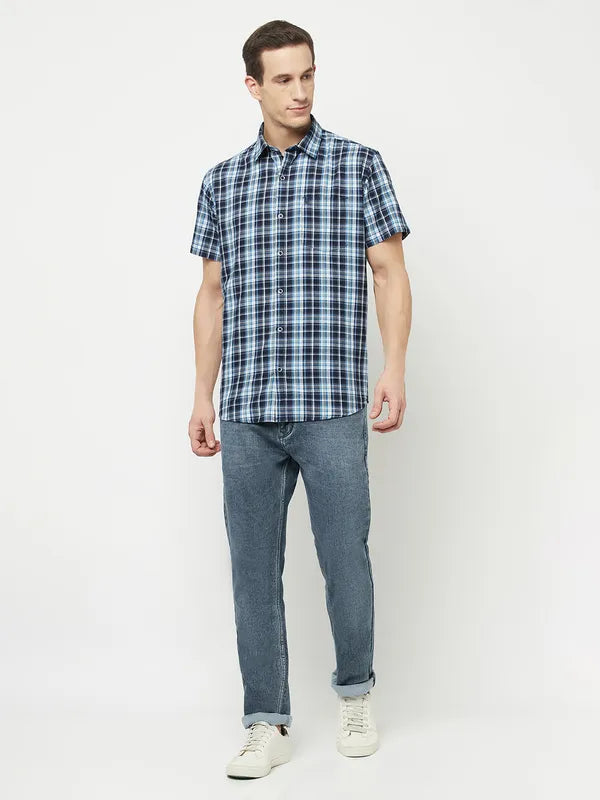 Mettle Men Blue Tartan Checks Checked Casual Shirt