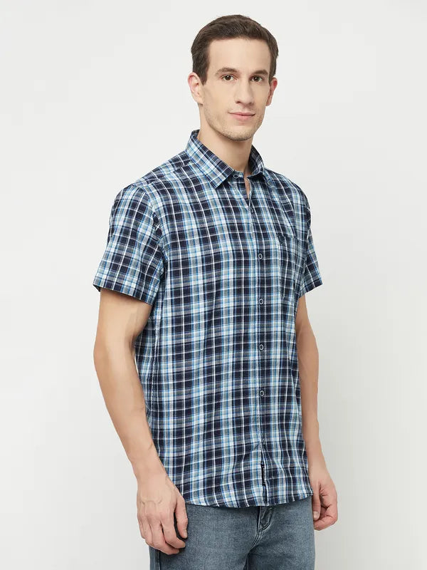 Mettle Men Blue Tartan Checks Checked Casual Shirt