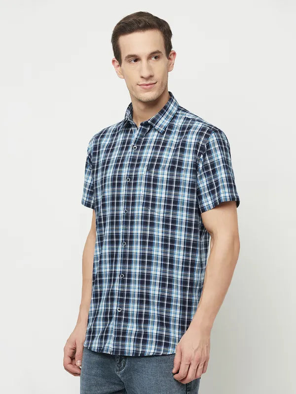 Mettle Men Blue Tartan Checks Checked Casual Shirt