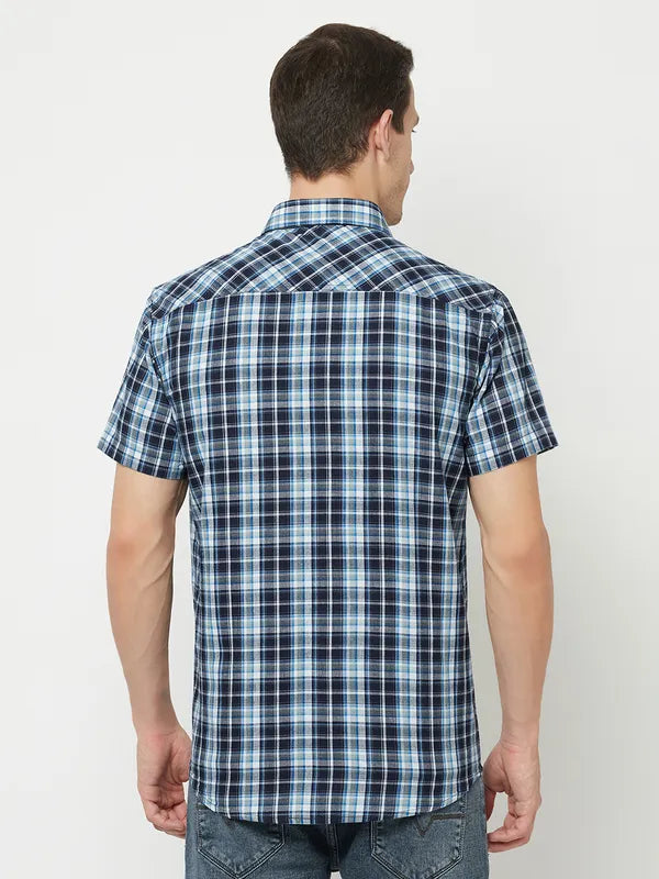 Mettle Men Blue Tartan Checks Checked Casual Shirt