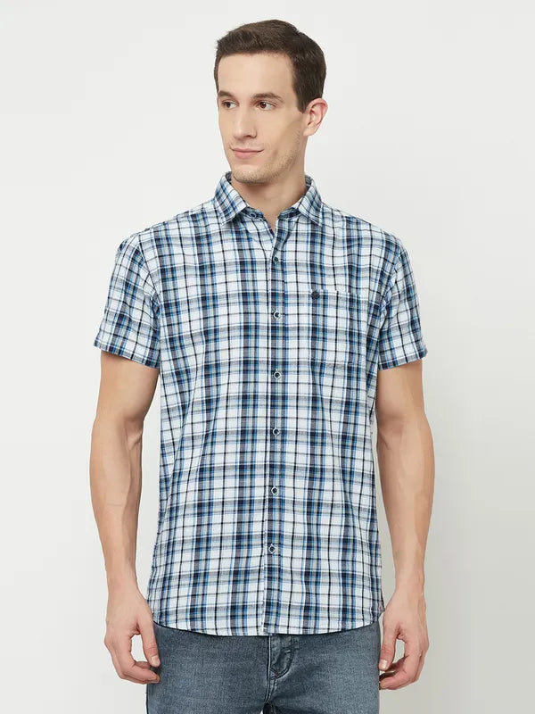 Mettle Men White Tartan Checks Checked Casual Shirt