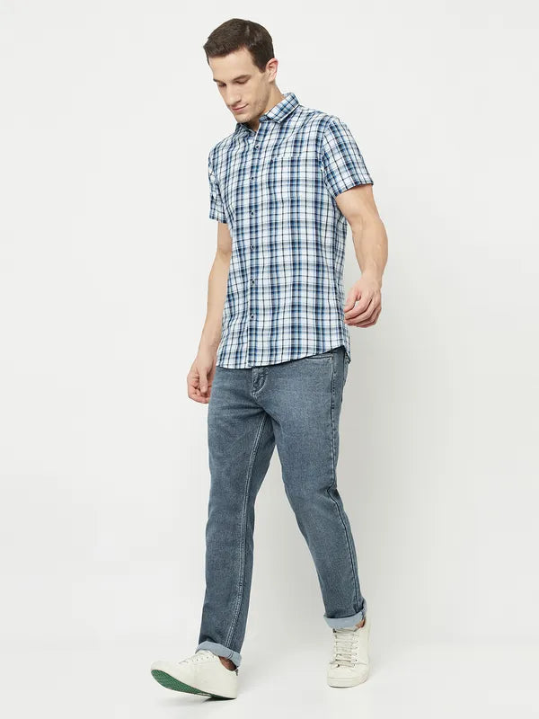 Mettle Men White Tartan Checks Checked Casual Shirt