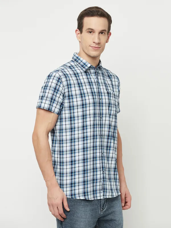 Mettle Men White Tartan Checks Checked Casual Shirt