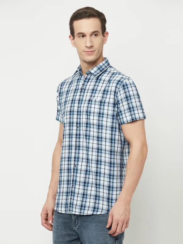 Mettle Men White Tartan Checks Checked Casual Shirt