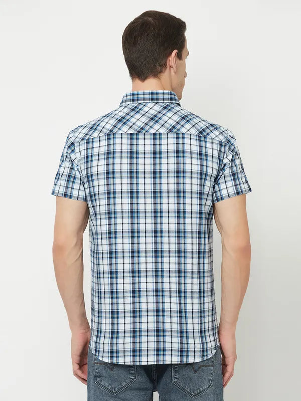 Mettle Men White Tartan Checks Checked Casual Shirt