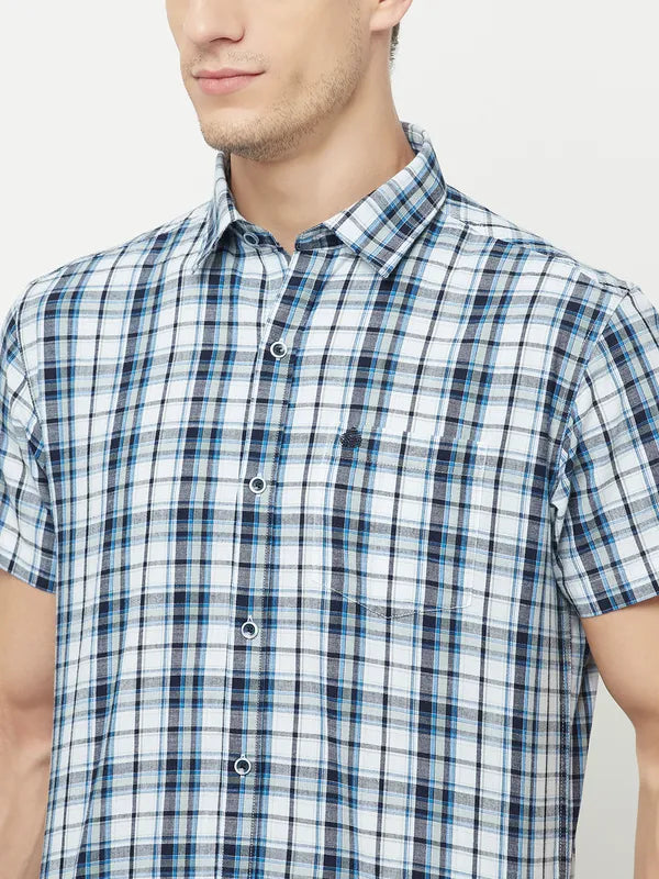 Mettle Men White Tartan Checks Checked Casual Shirt