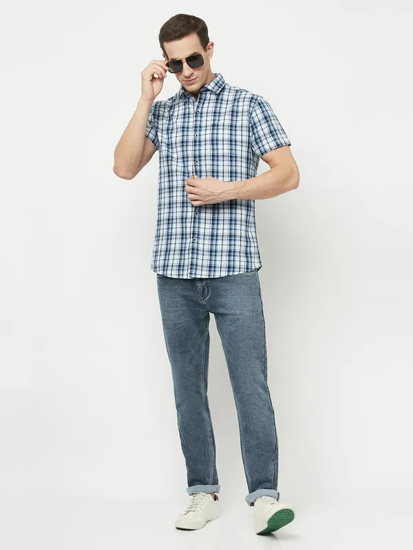 Mettle Men White Tartan Checks Checked Casual Shirt