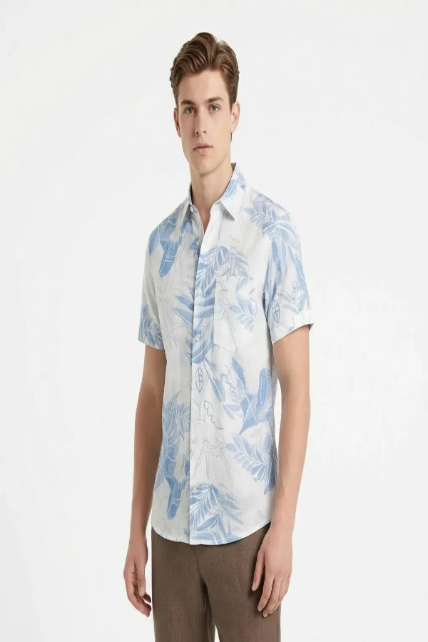 Men Floral Printed Polo Collar Shirt