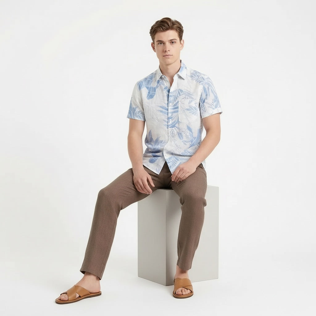 Men Floral Printed Polo Collar Shirt