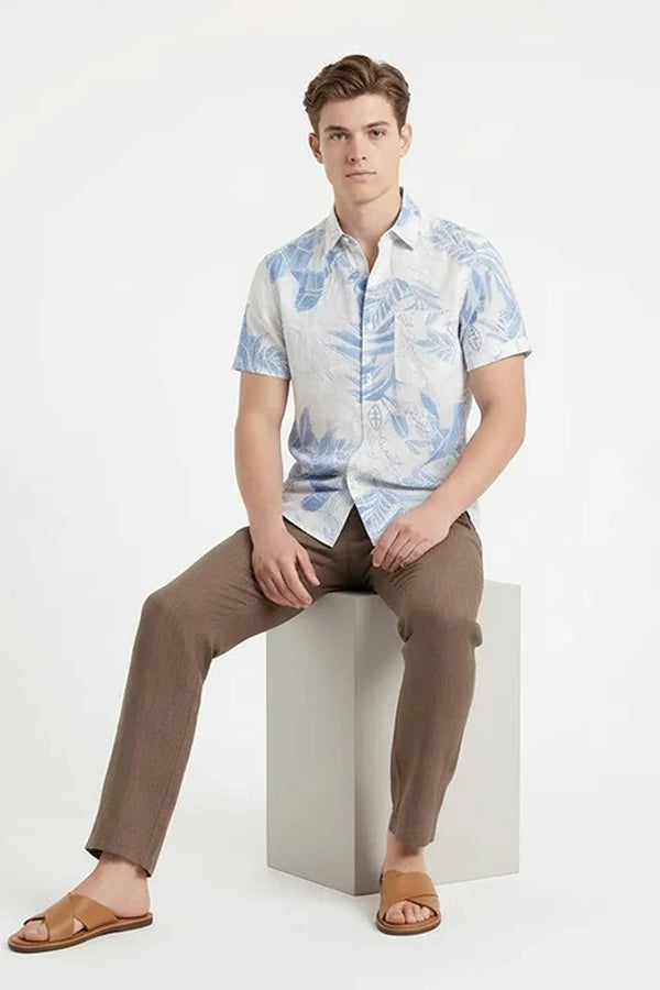 Men Floral Printed Polo Collar Shirt