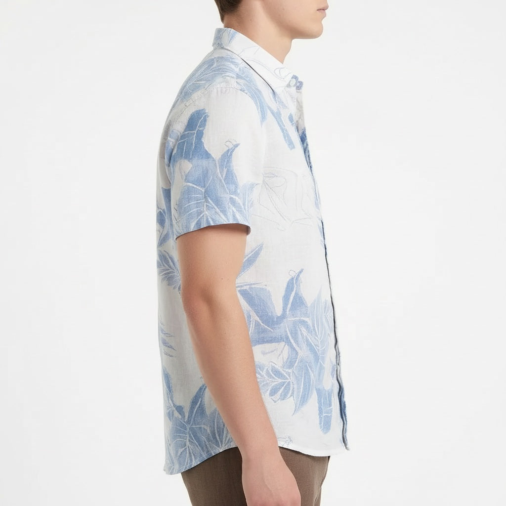 Men Sky Floral Printed Polo Collar Shirt