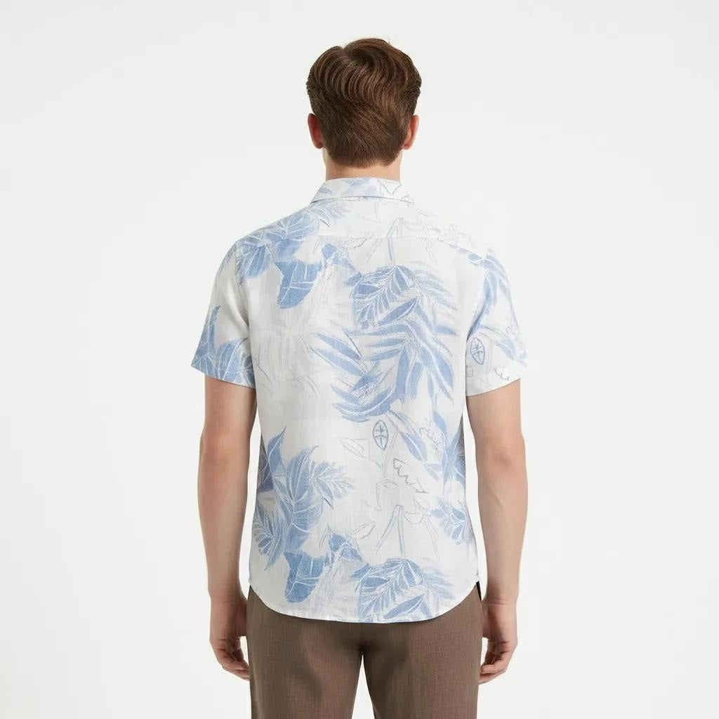 Men Sky Floral Printed Polo Collar Shirt