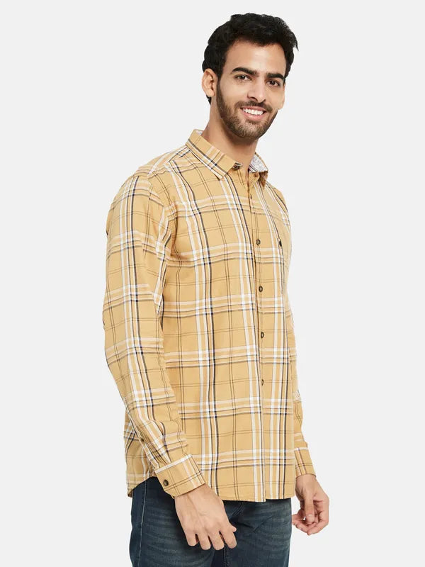 Mettle Men Yellow Tartan Checks Opaque Checked Casual Shirt