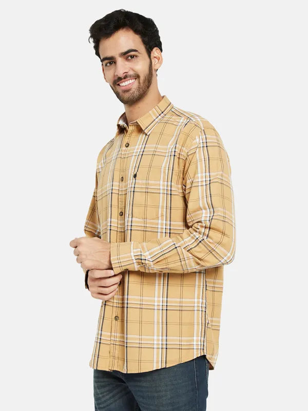 Mettle Men Yellow Tartan Checks Opaque Checked Casual Shirt