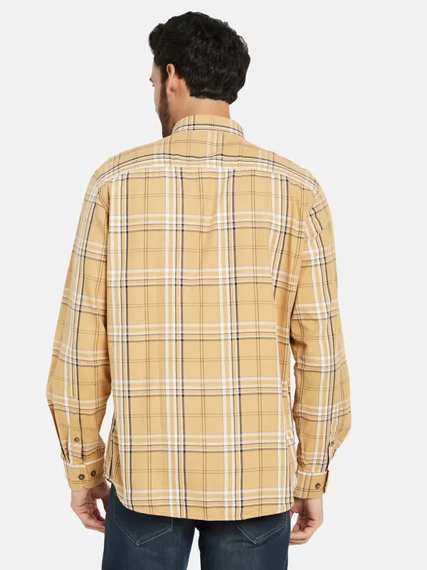 Mettle Men Yellow Tartan Checks Opaque Checked Casual Shirt