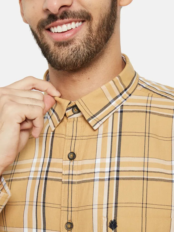 Mettle Men Yellow Tartan Checks Opaque Checked Casual Shirt