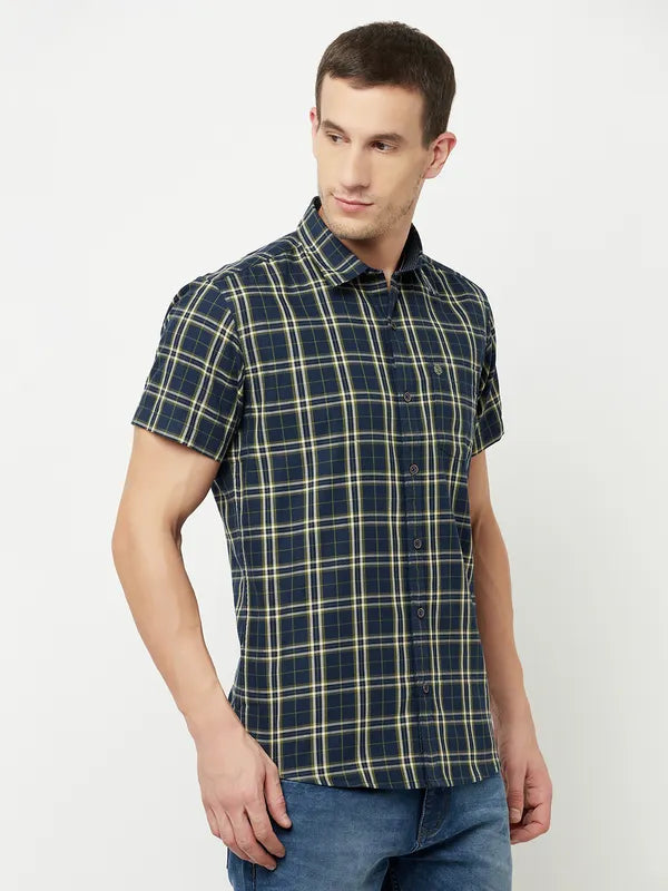 Mettle Men Navy Blue Tartan Checks Checked Casual Shirt