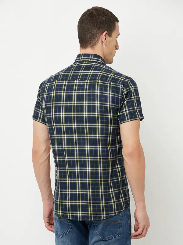 Mettle Men Navy Blue Tartan Checks Checked Casual Shirt