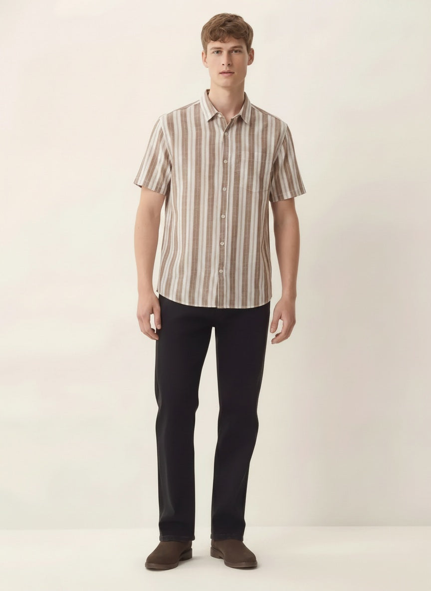 Men Light Khaki Striped Casual Shirt