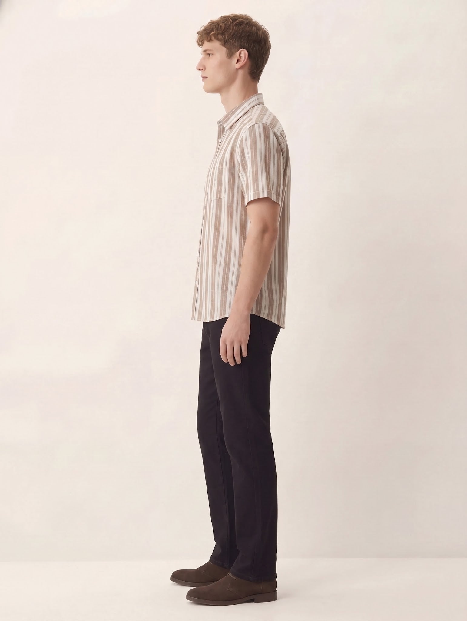 Men Light Khaki Striped Casual Shirt
