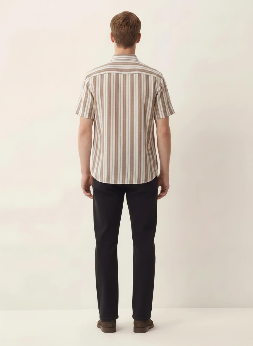 Men Light Khaki Striped Casual Shirt
