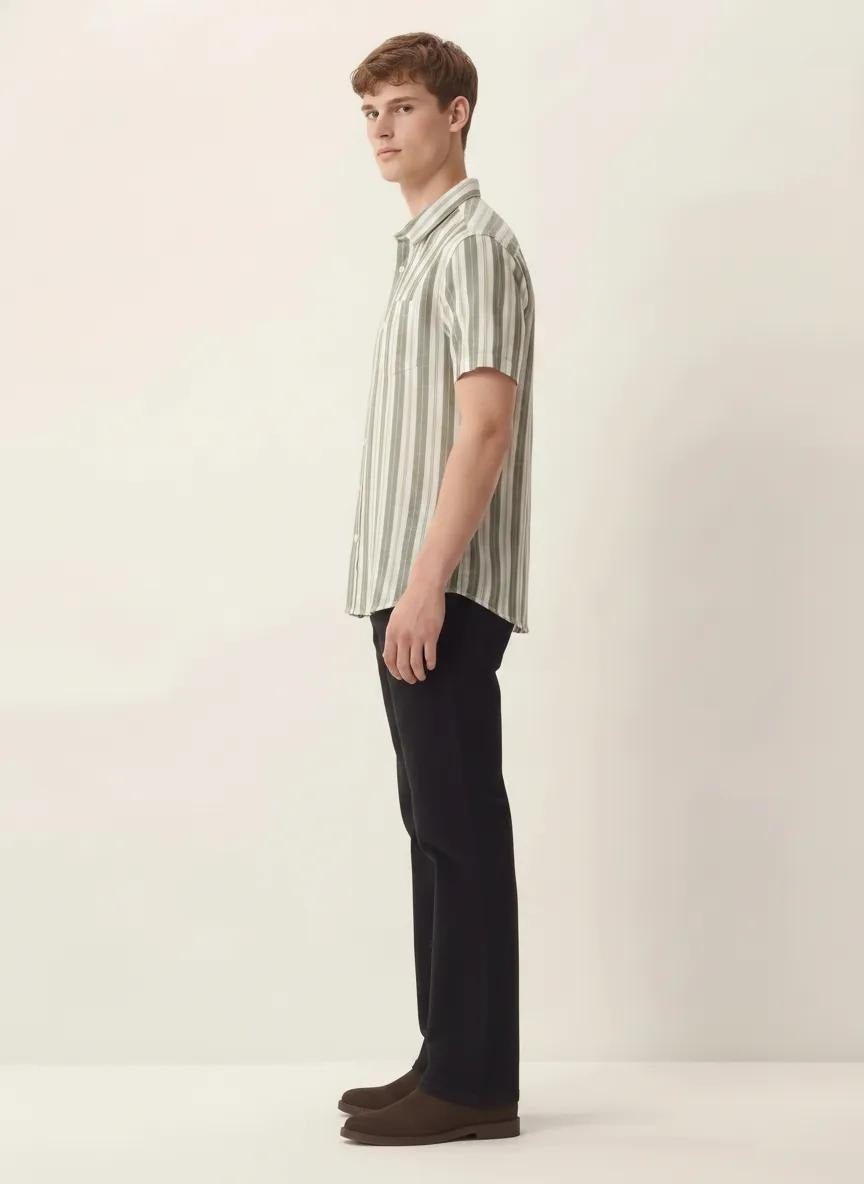 Men Light Olive Striped Casual Shirt