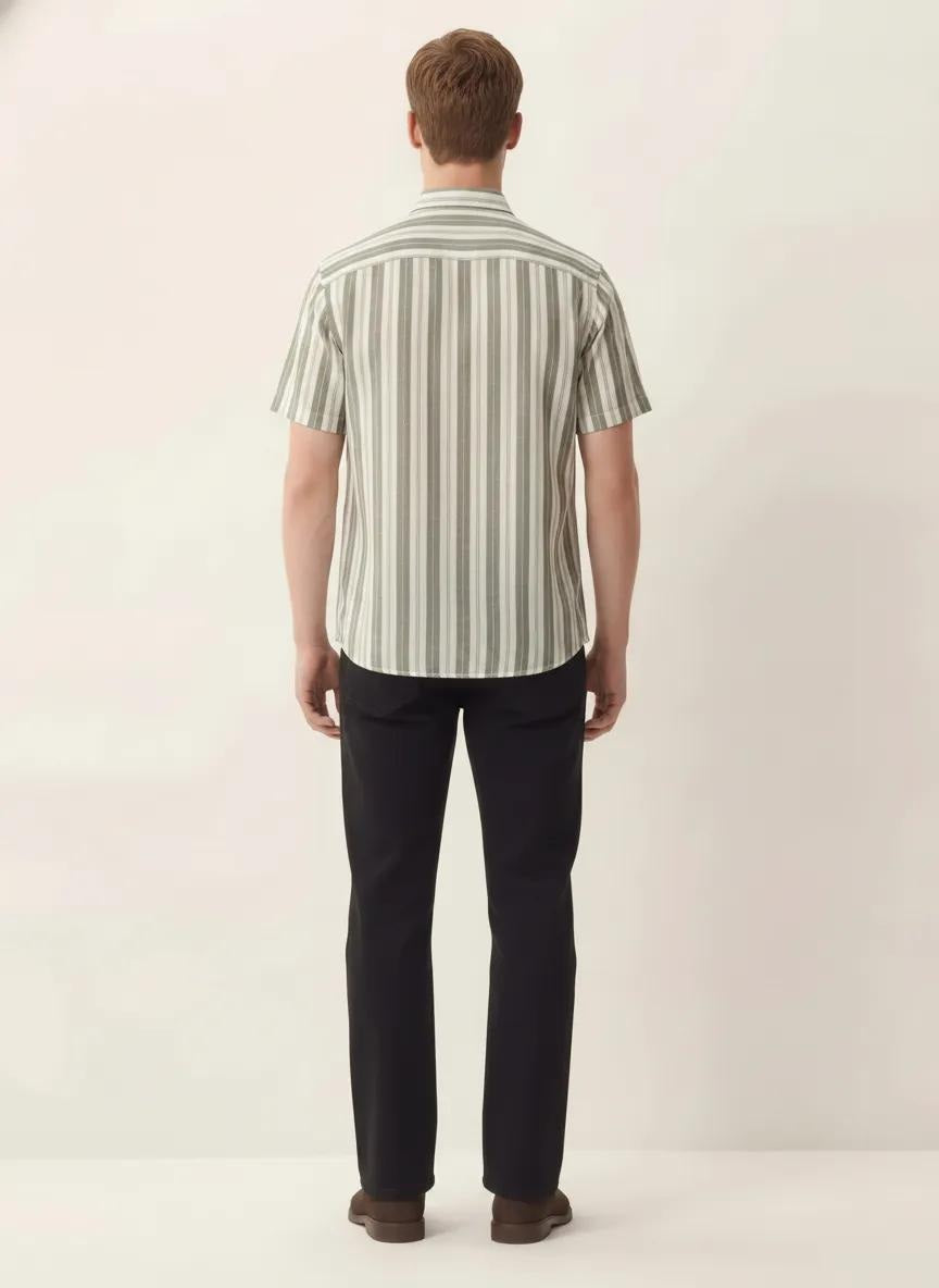 Men Light Olive Striped Casual Shirt
