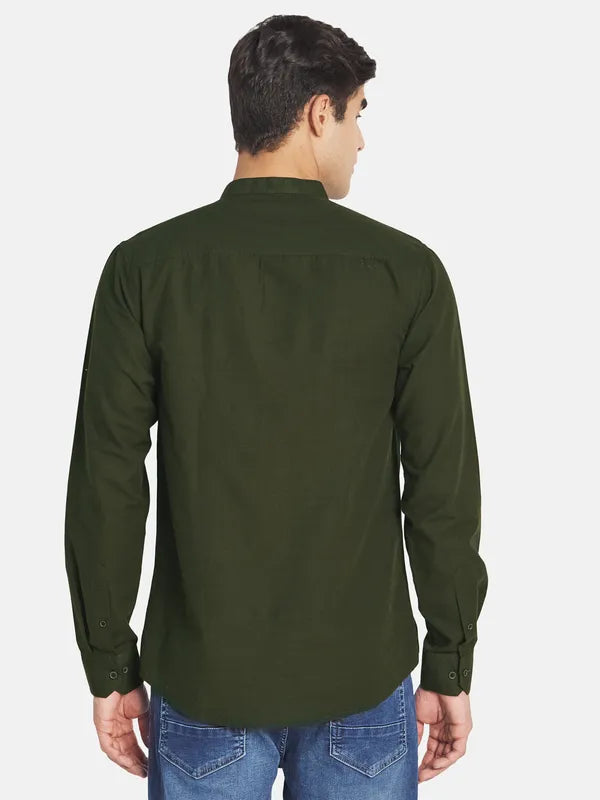 Mettle Men Olive Green Casual Shirt