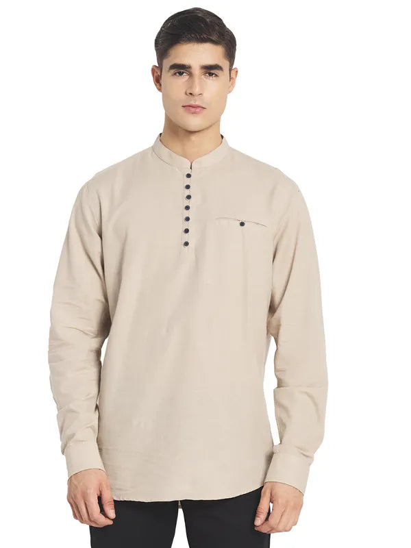 Mettle Men Cream-Coloured Solid Casual Shirt