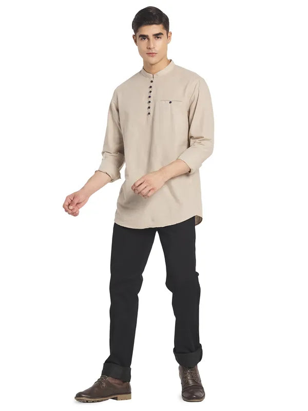 Mettle Men Cream-Coloured Solid Casual Shirt