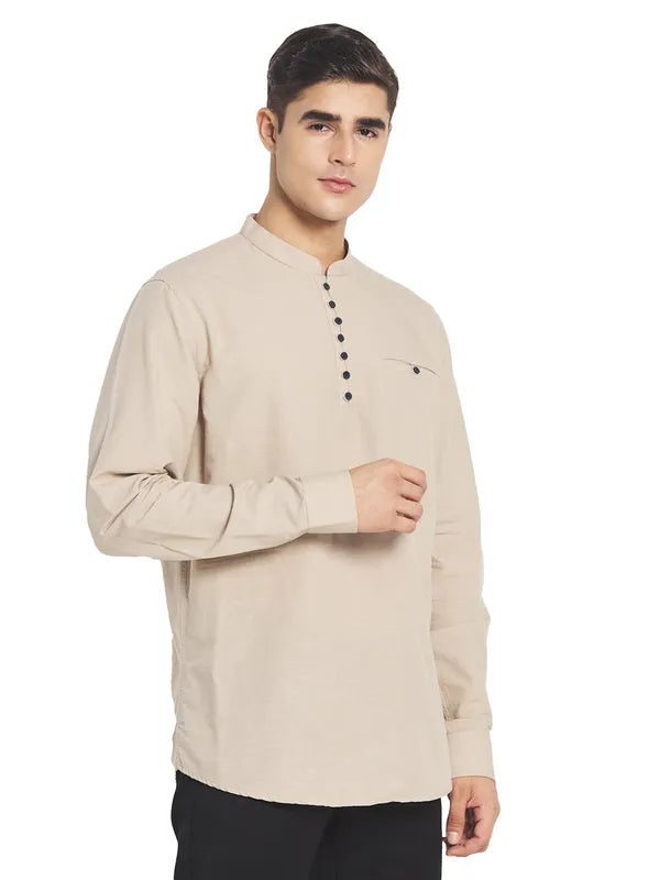 Mettle Men Cream-Coloured Solid Casual Shirt