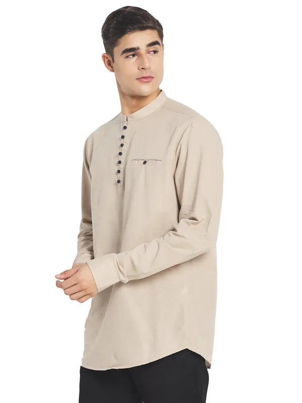 Mettle Men Cream-Coloured Solid Casual Shirt