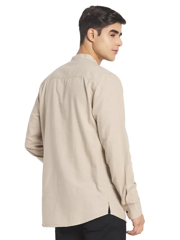 Mettle Men Cream-Coloured Solid Casual Shirt