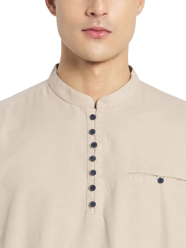 Mettle Men Cream-Coloured Solid Casual Shirt