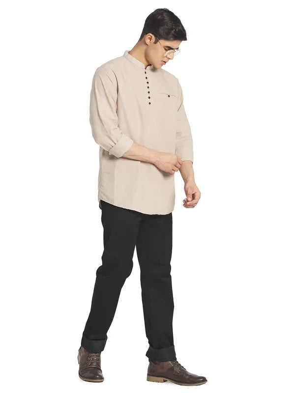 Mettle Men Cream-Coloured Solid Casual Shirt