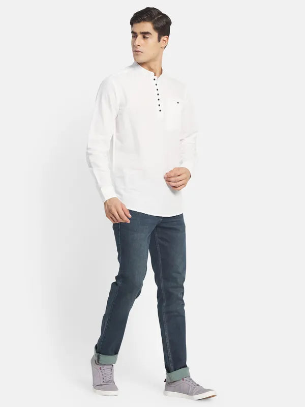 Mettle Men White Solid Casual Shirt