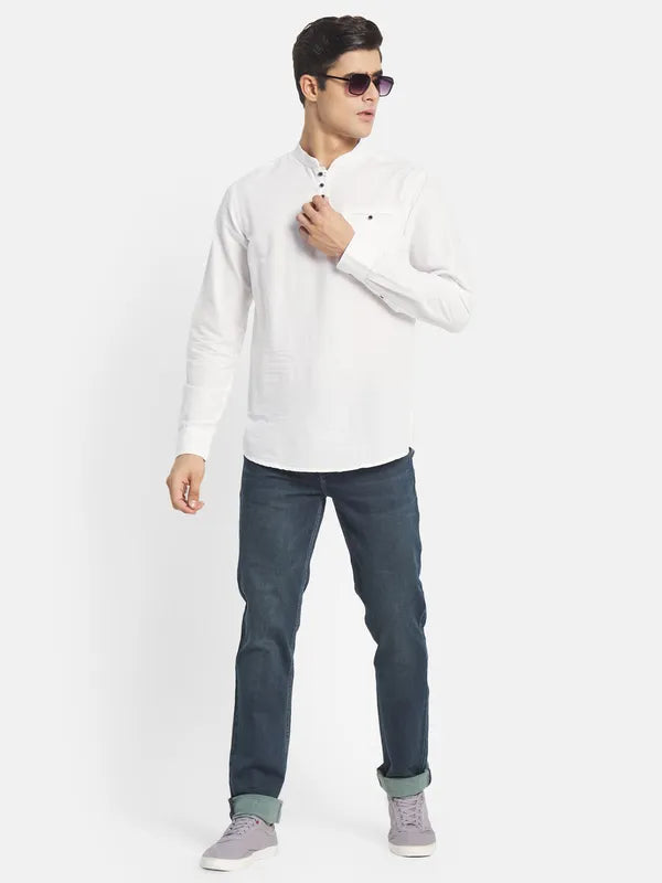 Mettle Men White Solid Casual Shirt