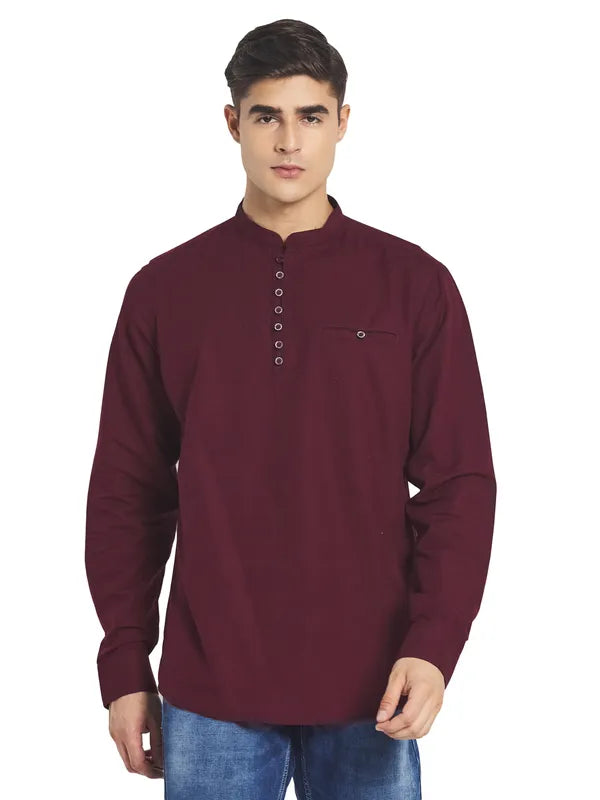 Mettle Men Maroon Solid Cotton Casual Shirt