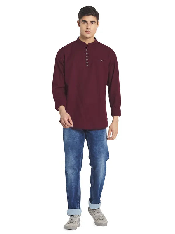 Mettle Men Maroon Solid Cotton Casual Shirt