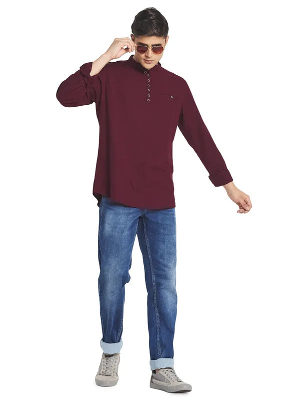 Mettle Men Maroon Solid Cotton Casual Shirt