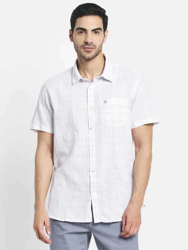 Men White Windowpane Checks Checked Casual Shirt