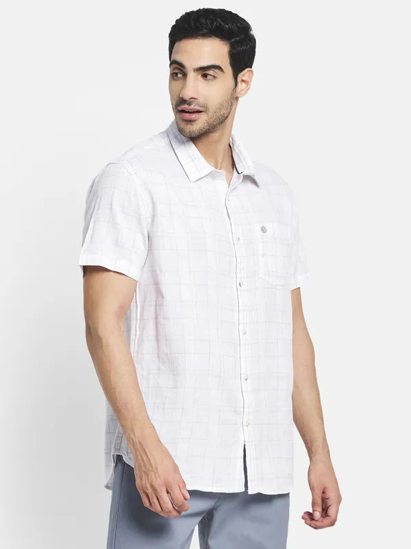 Men White Windowpane Checks Checked Casual Shirt