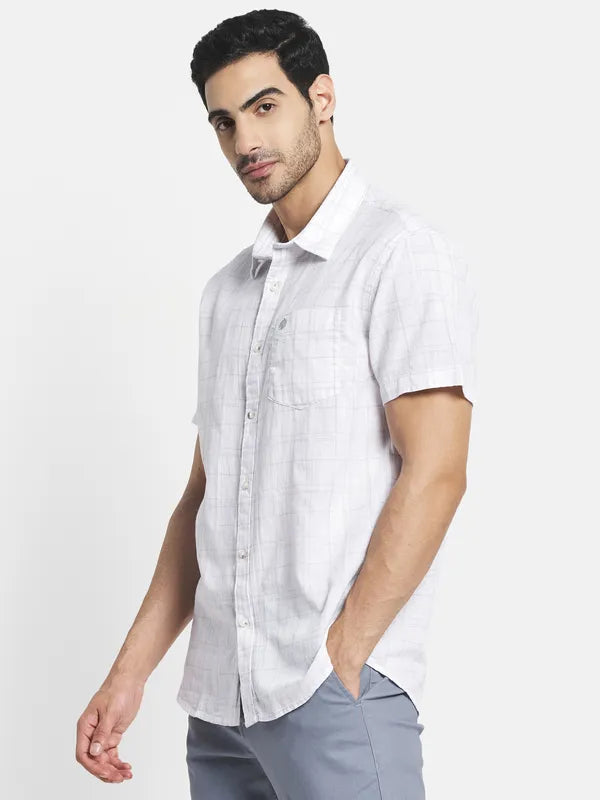 Men White Windowpane Checks Checked Casual Shirt