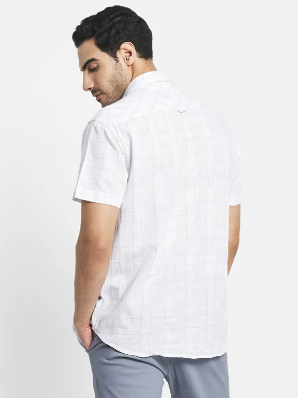 Men White Windowpane Checks Checked Casual Shirt