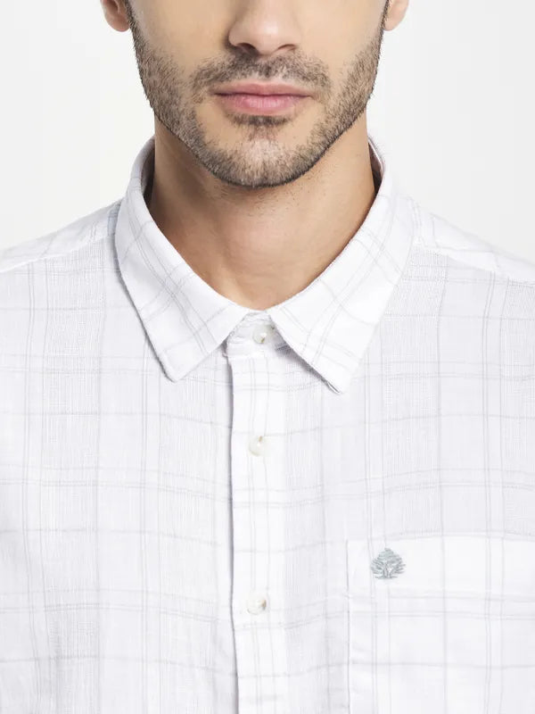 Men White Windowpane Checks Checked Casual Shirt